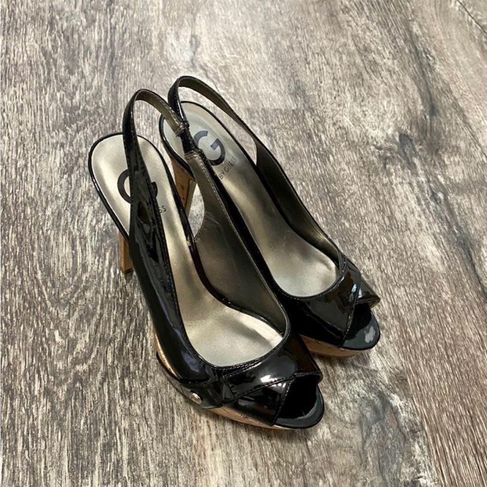 Guess Black Patent Leather Slingback Heels